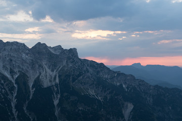 colorful romantic sunset in mountains