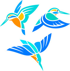 Stylized Birds in flight - Kingfishers