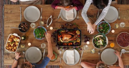above view of family preparing table enjoying delicious thanksgiving meal together tasty homemade lunch time lapse tracking