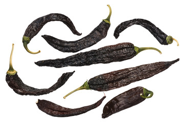 Pasilla chilaca dried peppers, top, paths - obrazy, fototapety, plakaty