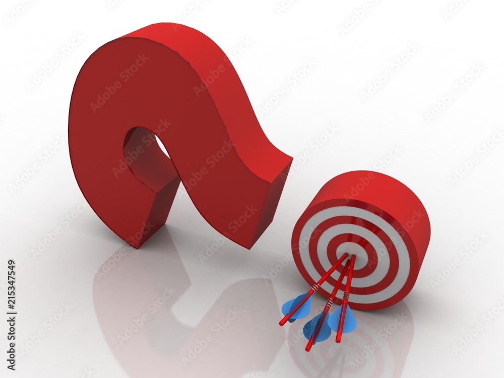 Poster 3d rendering question mark with target