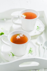 Tasty and sweet two cup of tea with honey