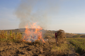 woman farmer smoking autumn