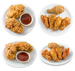 Delicious Deep Fried Chicken on White Dishes