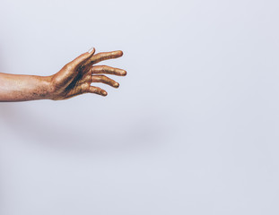 Beautiful woman's hand painted golden glitters make graceful gesture