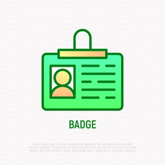 Badge thin line icon, identity card. Modern vector illustration.