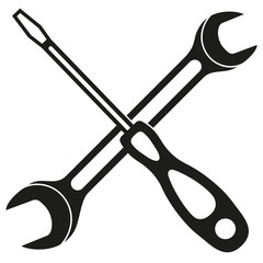 Black and white screwdriver wrench cross silhouette