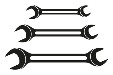 Black and white spanner silhouette set