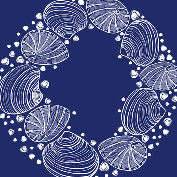 Dark Round Composition with Shells in Hand-Drawn Style