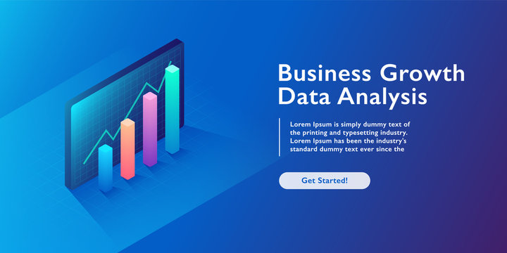 Business analytics concept, data visualization, 3d infographics, financial increase, charts and diagram isometric vector illustration 