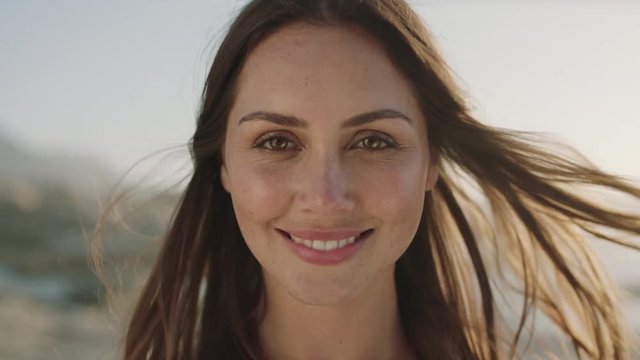 close up portrait of attractive woman smiling brunette 