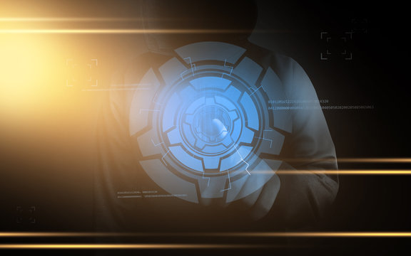 Protect your privacy. Neon light, a hacker, an additional reality in the form of a holographic display. Personal growth - Powered by Adobe