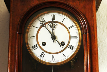 Fototapeta premium Dial of antique wooden clock from close-up.