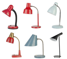group of retro table lamp isolated on white background