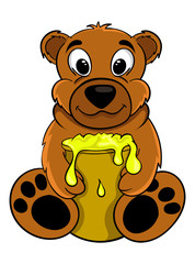 cute cartoon bear with honey, vector illustration