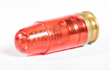Red practice cartridge for a handgun