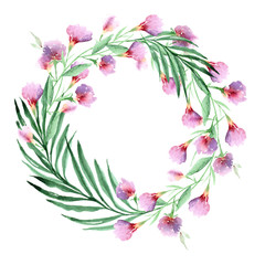 Wreath from field of bright colors on a white background. Watercolor illustration.