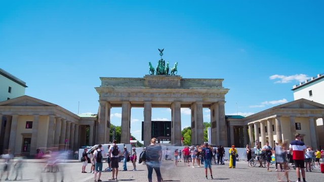Berlin, Germany circa July, 2018: The Brandenburg Gate, Time-lapse, zoom in