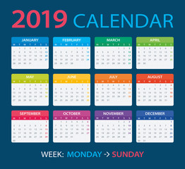 2019 Calendar - vector illustration