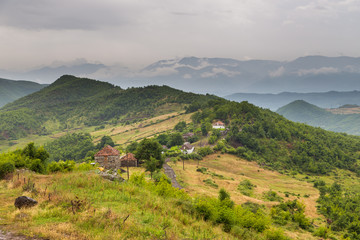 Scenic landscape view in Albanian mountain in summer day.