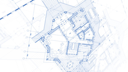 Architecture design: blueprint plan - illustration of a plan modern residential building / technology, industry, business concept illustration: real estate, building, construction, architecture