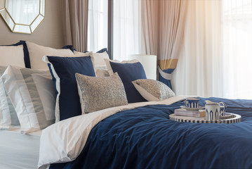 luxury bedroom in indigo blue tone