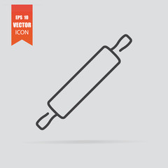 Rolling pin icon in flat style isolated on grey background.