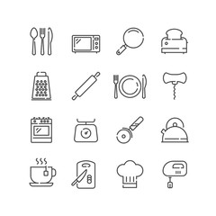 Set of kitchen icons, line style.