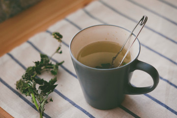 A cup of herbal tea for breakfast.