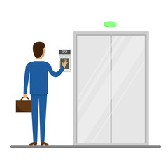 Vector illustration on a white background with the person opening a door on a fingerprint.