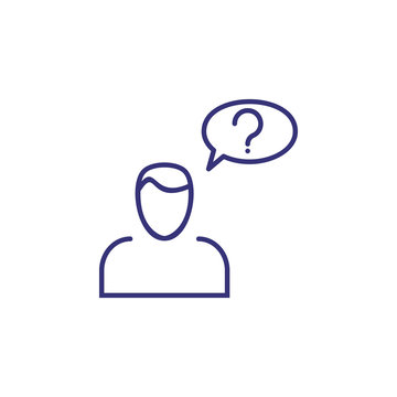 Dilemma Line Icon. Man, Client, Speech Bubble, Question Mark. Asking Concept. Can Be Used For Topics Like Customer Support, Help Service, Doubts