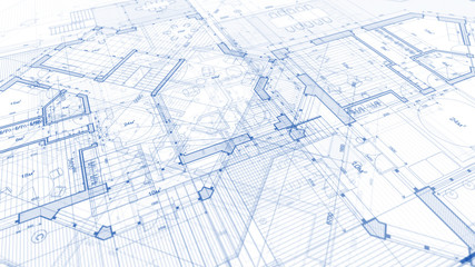 Architecture design: blueprint plan - illustration of a plan modern residential building /...