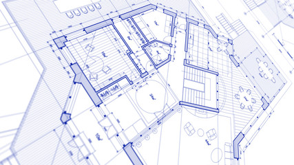 Architecture design: blueprint plan - illustration of a plan modern residential building /...