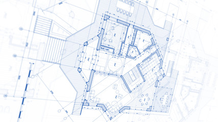 Architecture design: blueprint plan - illustration of a plan modern residential building / technology, industry, business concept illustration: real estate, building, construction, architecture