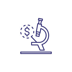 Monetary expertise line icon. Money, dollar, microscope. Finance concept. Can be used for topics like test, analysis, estimating, research