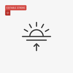 Outline sunrise icon isolated on grey background, for website design, mobile application, logo, ui. Editable stroke. Vector illustration. Eps10.