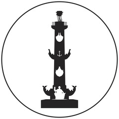 Rostral column vector icon from Saint-Petersburg Russian landmark set, Naval victory symbol decorated with anchors, ship prows (rostra) and Volga, Dnieper, Neva and Volkhov river gods sculptures