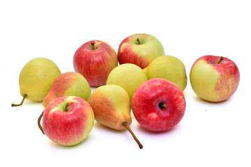 Pears and apples apples on a white background.