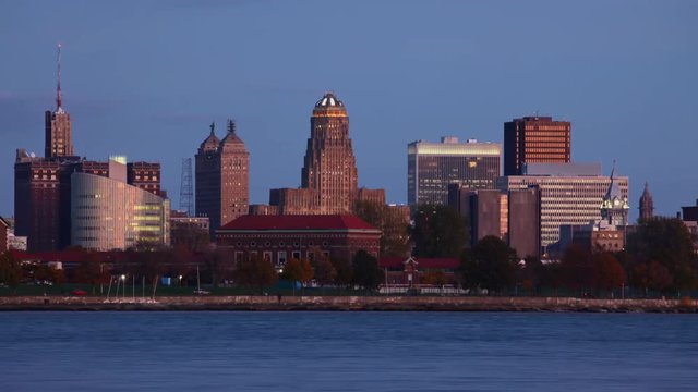 Timelapse of the Buffalo city center day to night 4K