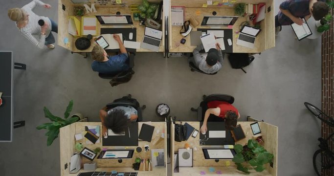 young productive business people working in office multitasking employees networking developing creative ideas for successful startup company using technology above view