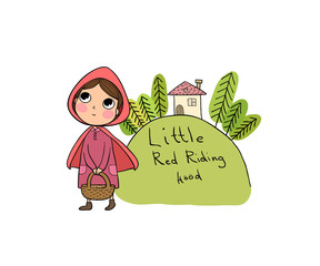 Little Red Riding Hood fairy tale. Little cute girl and wolf.