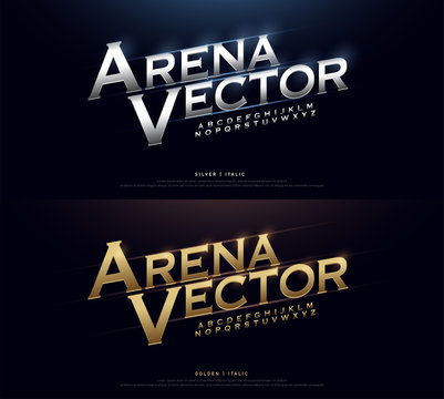 Elegant Silver and Golden Colored Metal Chrome Alphabet Font. Typography modern style gold font italic set. vector illustration