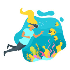 woman in virtual reality glasses