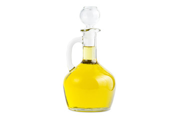 Bottle of extra virgin olive oil with isolated white background