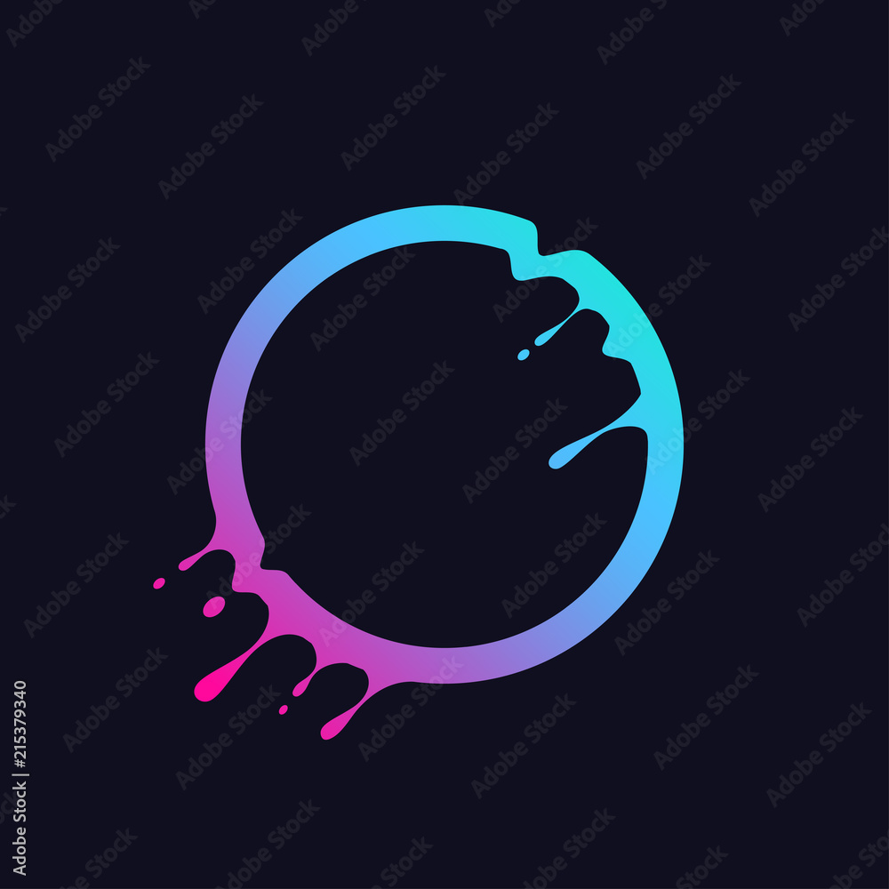 Aufkleber Liquid colorful circle. Abstract gradient round shape with splash and drops. Flux effect design for logo, banner, poster. Vector illustration.