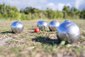 petanque balls on grass