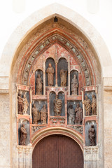 Obraz premium Gothic sculptures of Southern portal, St Mark church, Zagreb, Croatia