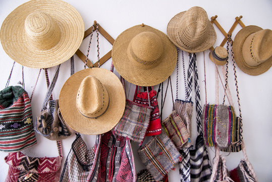 Romanian traditional hats and bags