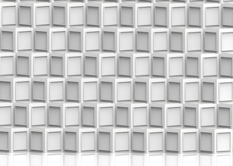 3d rendering. Modern abstract white cube boxes stack wall background.