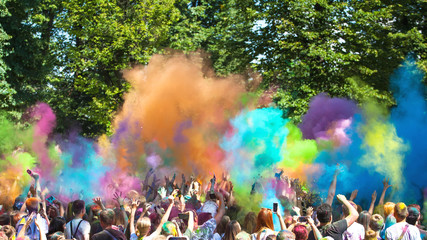 happy colorful people at the Holi Colors Festival